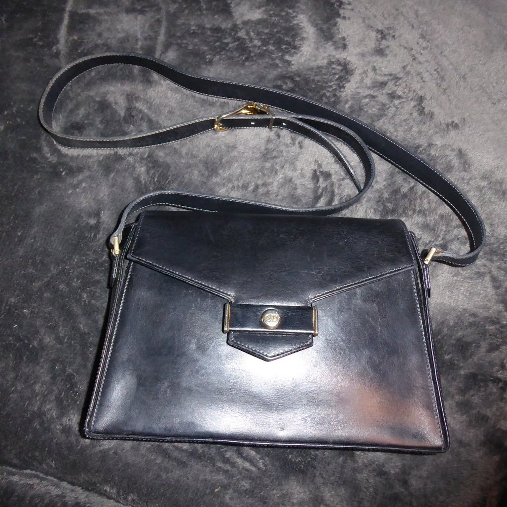 Christian Dior Vintage Crossbody Purse Handbag Lambskin Black Leather